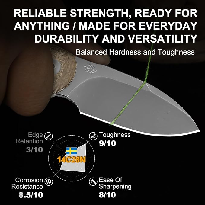 Kizer Drop Bear Fixed Blade Knife, 2.57" Gray Stonewash 14C28N Blade EDC Camping Knife with Brown Burlap Micarta Handle & Hidden Tools, Full Tang Hunting Knives with Adjustable Kydex Sheath, 1094A1