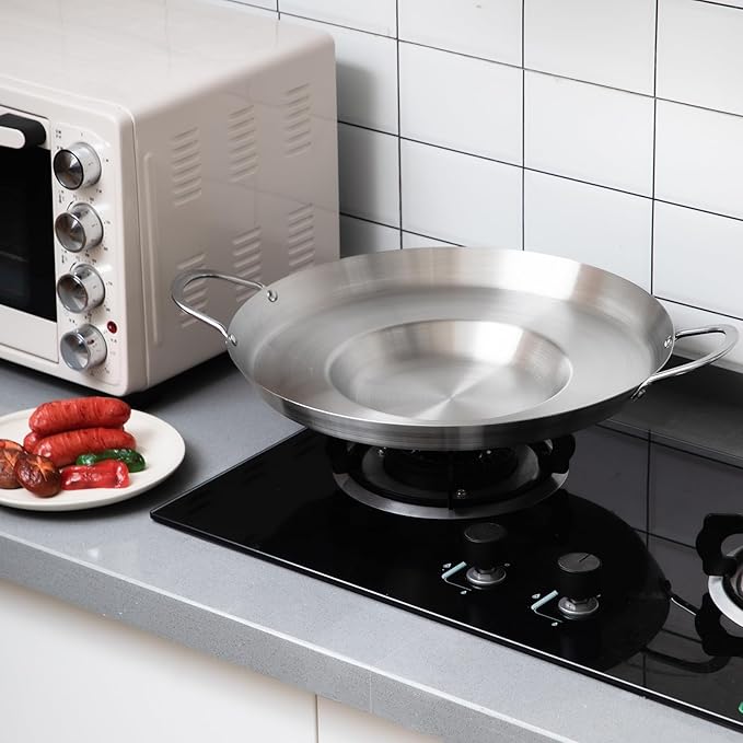 Maxdot 2 Pcs Stainless Steel Comal Frying Bowl Cookware 16 Inch Mexican Style Wok Inoxidable Concave Outdoors Stir Fry Discada Pan for Outside Cooking