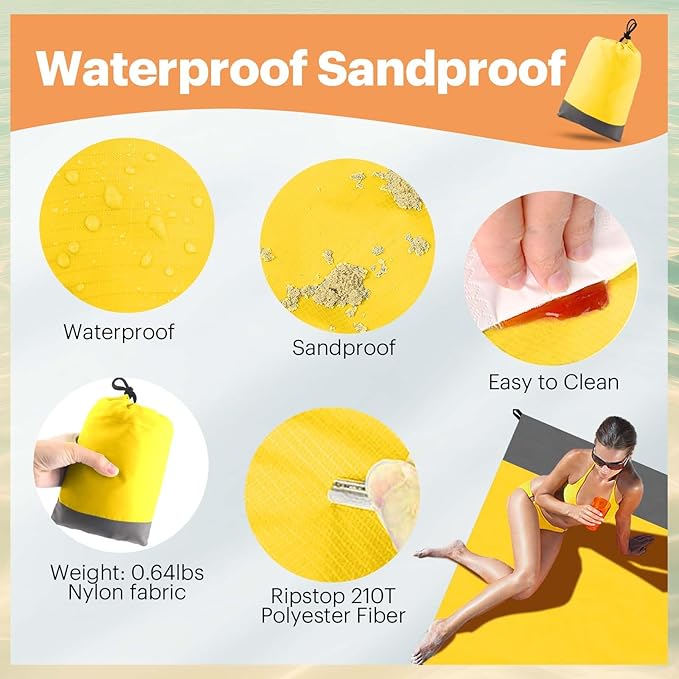 EASYFUN Beach Blanket Sandproof Oversized, 79''×83'' Extra Large Beach Mat, Portable Picnic Mat for Travel Camping Hiking, Lightweight Beach Essentials Family Water Resistant Mat Nylon 210T