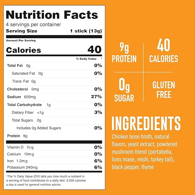 LonoLife Mushroom Chicken Bone Broth Powder Mix | 10g Protein | Collagen-Rich, Keto & Paleo Friendly | Natural Ingredients | 4 Portable Stick Pack Servings