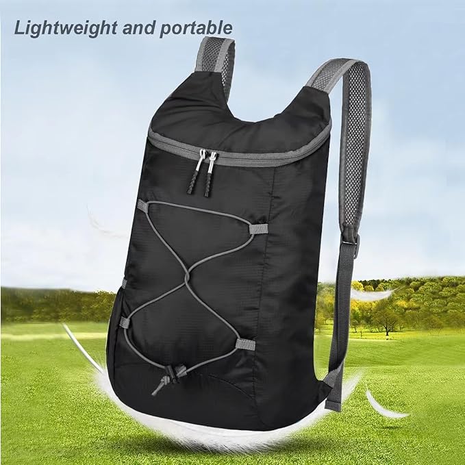 16L Lightweight Foldable Hiking-Backpack Small Packable-Daypack For Travel,Ultralight Water-Resistant Gym Bag Men Women Easy Carry-on (Black&Gray)