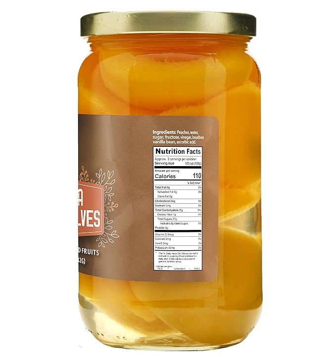 Green Jay Gourmet Vanilla Peaches in a Pint Jar - Fresh Hand Jarred Fruit for Cooking & Pantry ??Home Grown Pre-Prepared Pickled Peaches With Bourbon Vanilla Bean ??All Natural Ingredients - 17 Ounces