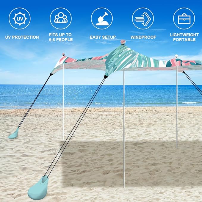 YUKIHOME Beach Tent Sun Shade Canopy Tent, UPF 50+ Camping Beach Sun Shelter 10 x 10ft 4 Pole, Lightweight, Easy Set Up and Carry