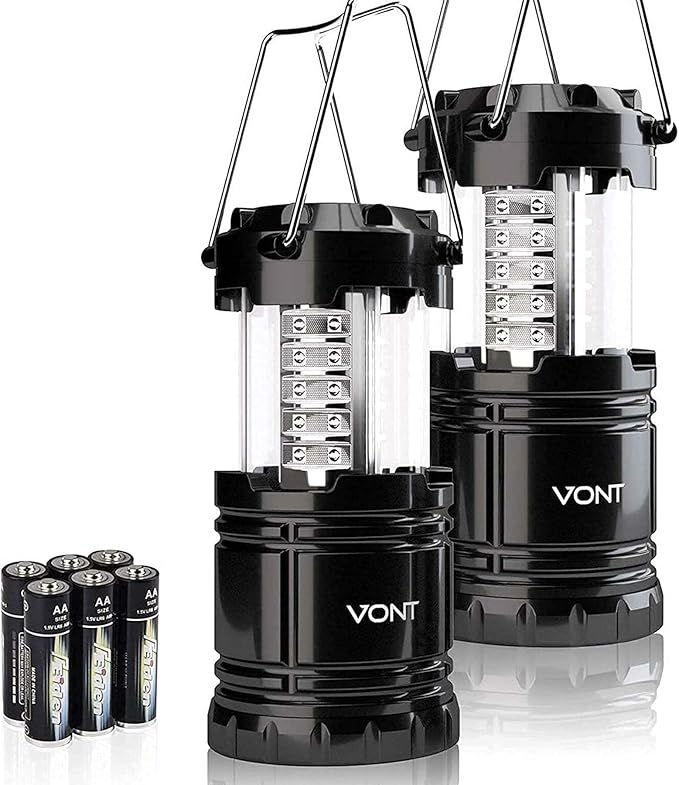 Vont LED Camping Lantern, LED Lanterns, Suitable Survival Kits for Hurricane, Emergency Light for Storm, Outages, Outdoor Portable Lanterns, Black, Collapsible, (Batteries Included)