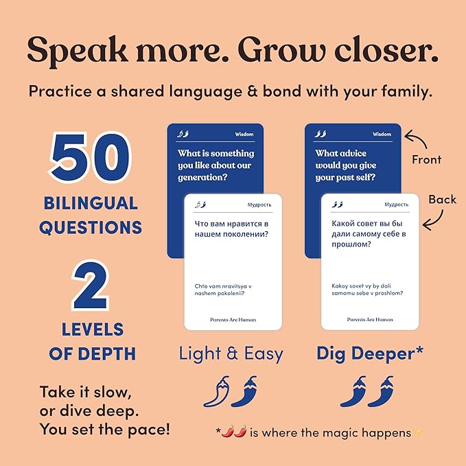 Parents Are Human, Relationship Cards, Get to Know Each Other Better, Parents, Adults, Families, & Teens Relationship Building, Light & Deep Questions, 70 Questions & Activity Cards, English + Russian