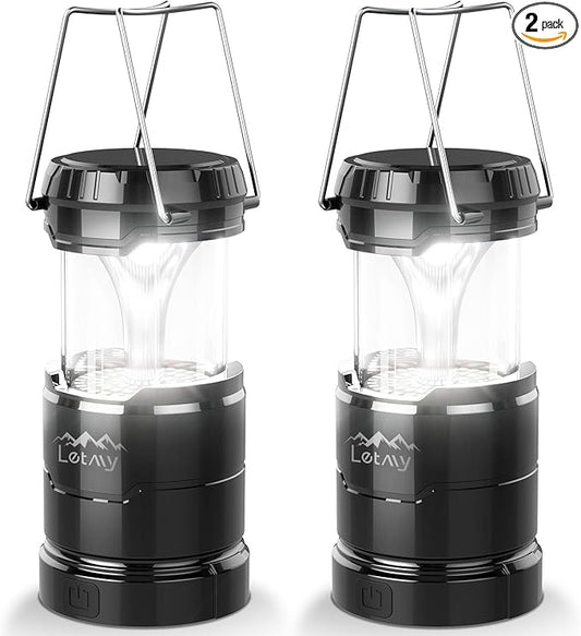 LETMY 2 Pack Camping Lanterns for Power Outages - Dimmable & 3 Color Modes, Battery Powered Lantern, Collapsible, Water Resistant Lantern Flashlight for Emergency, Hurricane, Storms, Outdoor Survival