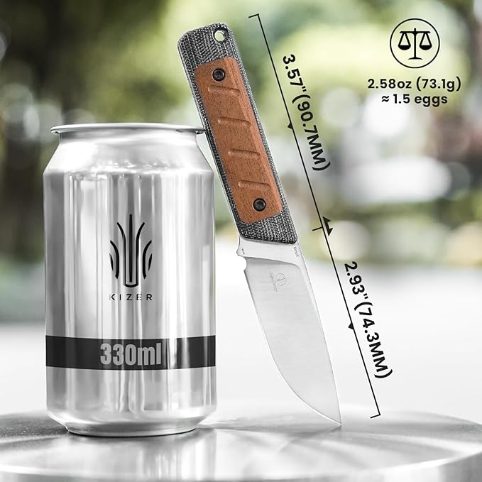 Kizer Smolt Fixed Blade Knife with Sheath, 2.93??154CM Steel Micarta & Mkuruti Handle Fixed blade Knives, Drop Point Fixed Knife Small EDC Knife for Men Women Camping Pocket Knife 1063C1