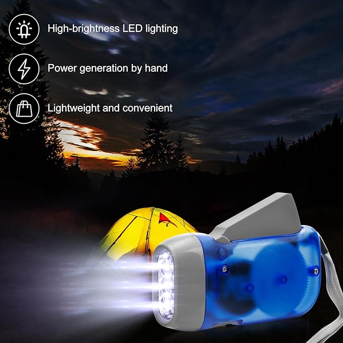 Mudder 24 Pieces Hand Crank Flashlight with LED Self Powered Charging Torch Dynamo for Camping Emergency(Blue, Grey, Yellow, Green)