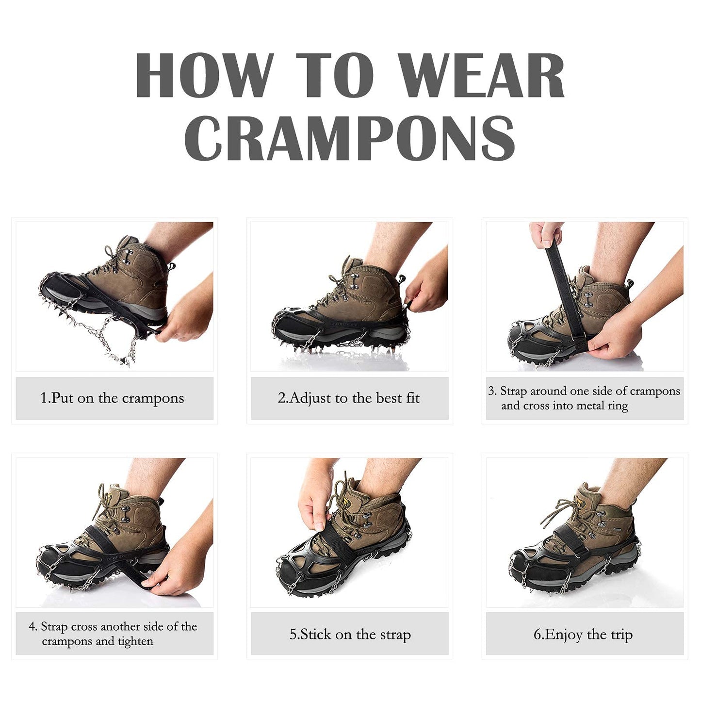 Crampons Ice Cleats Traction Snow Grips for Boots Shoes Women Men Anti Slip 19 Stainless Steel