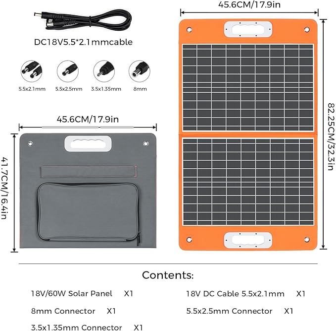 Flashfish 60w 18v Foldable Solar Panel, High-Efficiency Charger with DC Output & QC3.0 USB for Portsfor Portable Power Station, Solar Generator, Camping & Outdoor