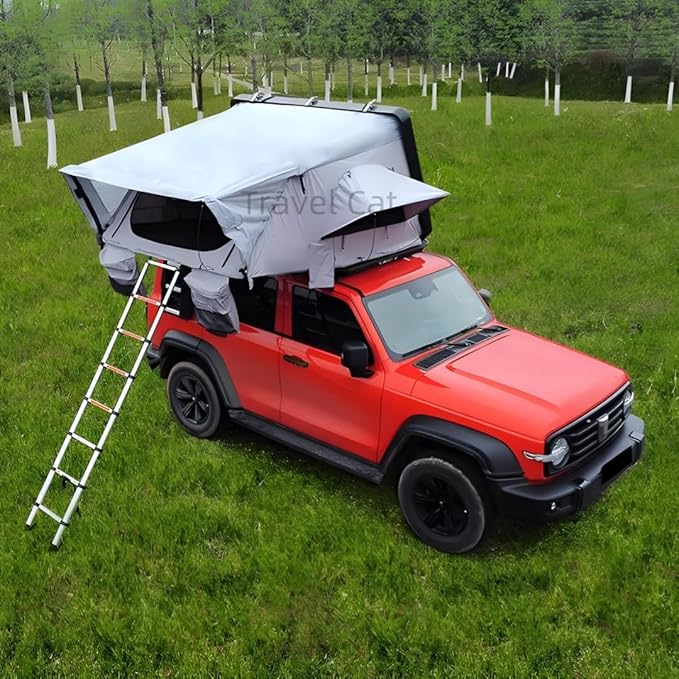Travel Cat Rooftop Tent Hard Shell, Easy Set Up Pop Up Large Tent for 2-3 Person Camping, Waterproof Windproof UV-Resistant Blackout Privacy 4 Season Tents for Truck, Jeep, SUV, Van, Trailer
