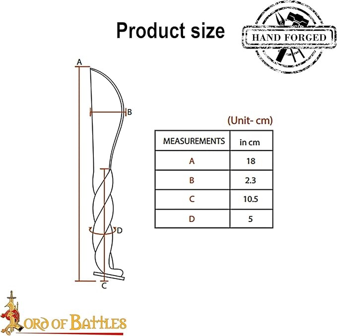 Lord of Battles Medieval Knife Camping Spike Knife Hand Forged Iron Twisted Handle Functional Medieval Knife Perfect for Historical Reenactments, Camping & Outdoor Activities