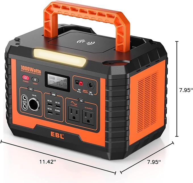 EBL Portable Power Station 1000W, Camping Solar Generator 270000mAh with 110V AC Outlet, PD 60W Fast Charging For Home Camping Emergency Backup