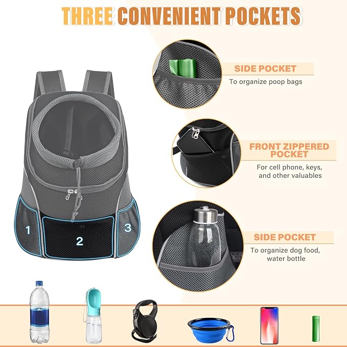 YUDODO Dog Front Carrier Backpack, Adjustable Breathable Pet Carrier for Small Dogs Cats, Ventilated Puppy Back Pack with Safety Belt, Lightweight Doggy Backpack for Hiking Outdoor (Black, Large)