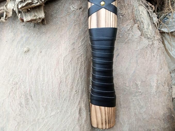 Hand-Forged Double Headed Viking Axe – 27" Odin's Carbon Steel Battle Hatchet with Leather Wrapped Wood Handle – Norse Style Throwing Axe for Camping, Collecting, Survival Gear, or Gifts.