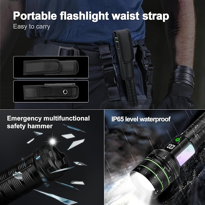 KZK Extremely Bright Rechargeable Flashlight, 9000 High Lumens LED Flashlights with Long Handle,Powerful Handheld Flashlight with 11 Light Modes & Waterproof & Zoomable for Home, Camping, Emergencies