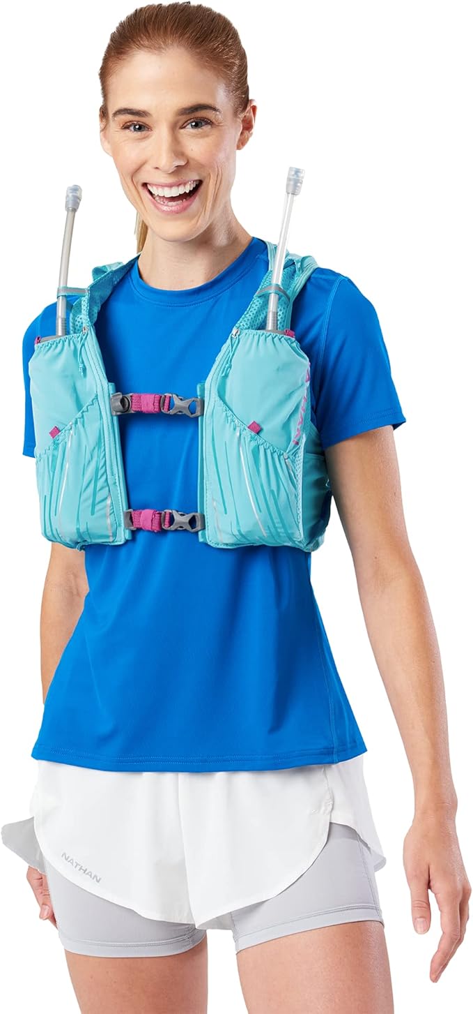 Nathan Pinnacle Race Vest 4L Running Vest with Water Bottle, with Two 20 oz Hydration Soft Flasks, Water-Resistant Pockets, Lightweight & Moisture Wicking