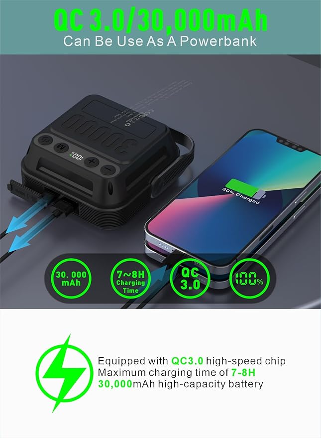 30000mAh LED Camping Lantern,Rechargeable Tent Light, QC3.0/22.5W, 1600LM, 4-Color Switch, IPX5 Waterproof Outdoor Light for Power Failure,Emergency,Camping,Hiking (Black-2)