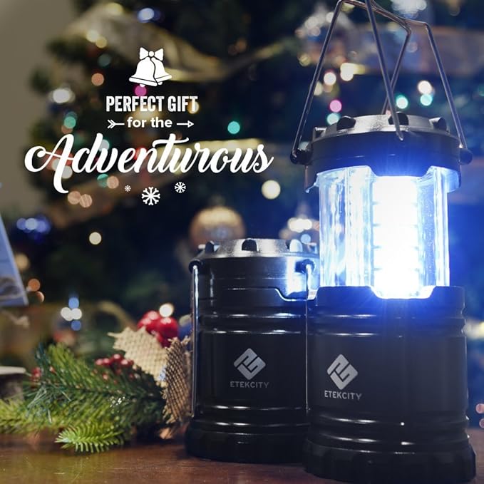 Etekcity Lantern Camping Essentials Lights, Led Flashlight for Power Outages, Survival Gear and Supplies for Emergency, Hurricane Preparedness Items , Battery Operated Lamp, 2 Pack, Black