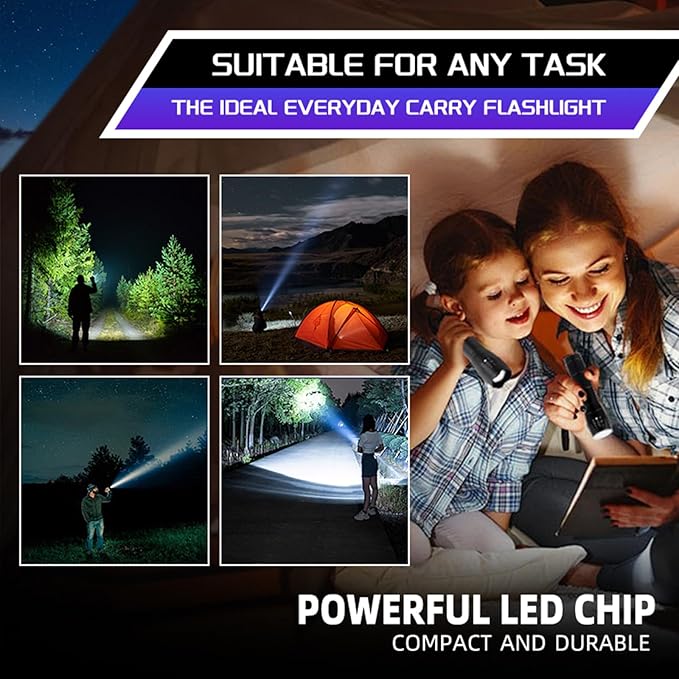 6 Pack LED Rechargeable Flashlight, Super Bright Small Mini Camping Flashlights Zoomable Beam, Convenient USB C Charging for Camping Hiking Outdoor Home Emergency