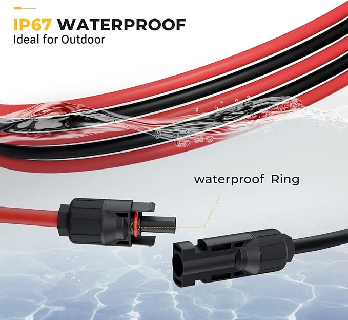 BougeRV 10 Feet 10AWG Solar Extension Cable with Solar Connector on Both End with Extra Pair of Connectors Solar Panel Adaptor Kit Tool (10FT Red + 10FT Black)