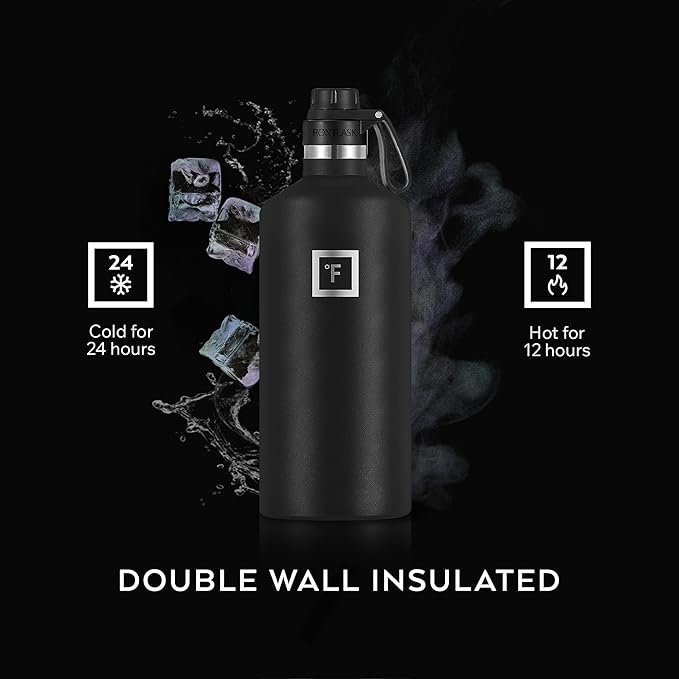 IRON °FLASK Camping & Hiking Hydration Canteens - 3 Lids (Narrow Spout Lid) Leak Proof Vacuum Insulated Stainless Steel - Hot & Cold Double Walled Sports Water Bottle - Twilight Blue, 64 Oz