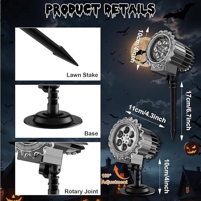 Halloween Projector Light Outdoor Waterproof – Color 3D Ghost Projection Decorations Lights with Wall & Ground Mount, US Plug, HD Spooky Animation for Yard, Window, Party, Garden, 2025 Halloween Decor