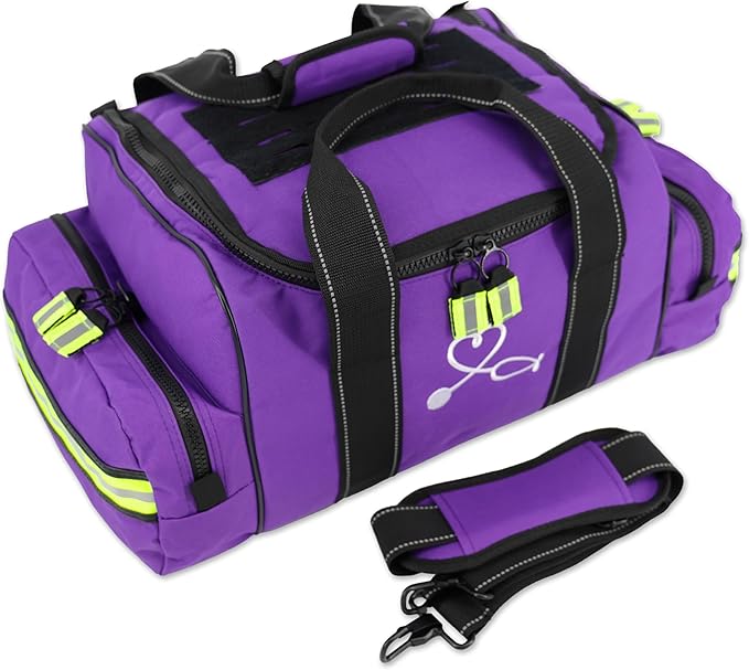 Lightning X MB30-SKC Large EMT Trauma Kit | Fully Stocked First Responder Bag w/ 240+ Supplies | EMS Fire Police Office Sports Team Emergency Medical Kit - Purple