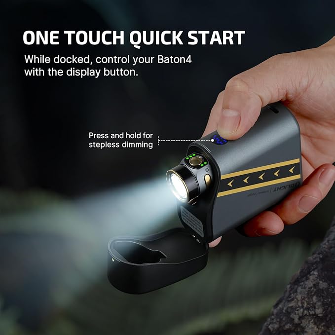 OLIGHT Baton4 Premium Edition EDC Flashlight 1300 Lumens with Type-C Charging Case, Powered by Rechargeable Battery, Small LED Light IPX8 Waterproof for Camping (Fighter Pilot)