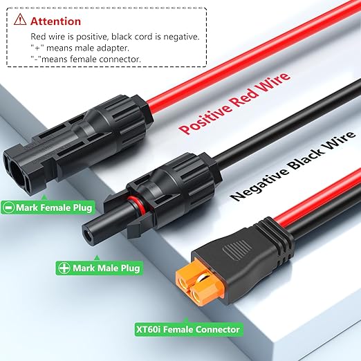 Solar to XT60i Extension Cable 12AWG 3FT XT60i Female to Male Connector for RV Foldable Solar Panel, Portable Power Station, Solar Generator