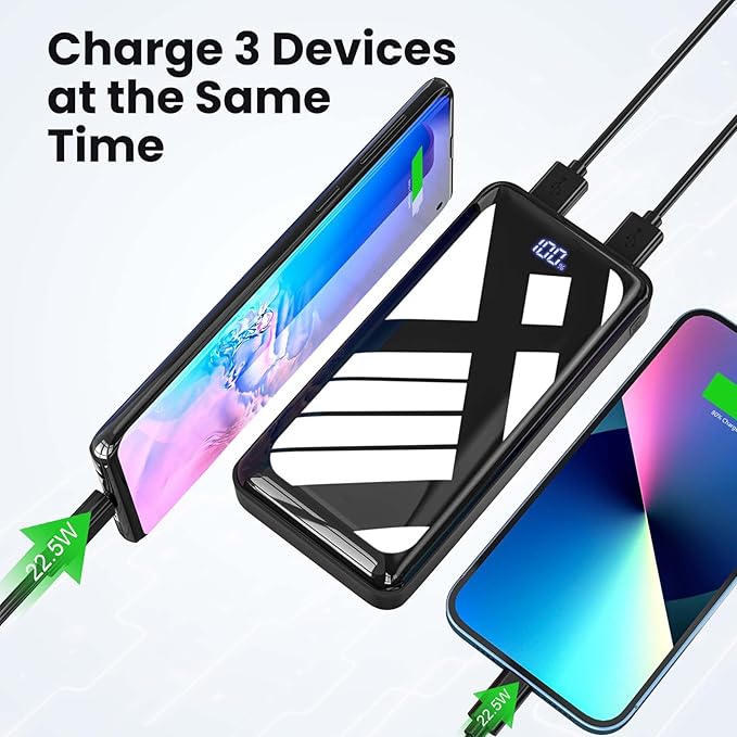 Portable Charger Power Bank 27000mAh, 22.5W Fast Charging USB C External Battery Pack, 3 Outputs & 2 Inputs, LED Display, Battery Cell Phone Bank for iPhone 17/16/15, Samsung Galaxy, Android