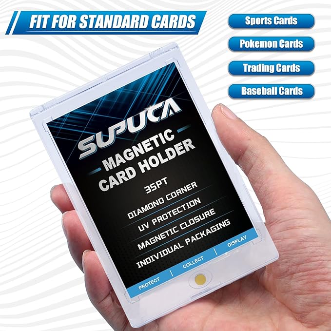25ct Magnetic Card Holder 35PT, One Touch Protector for Trading Cards, Hard Plastic Sleeves Display Case for Baseball and Sports Cards