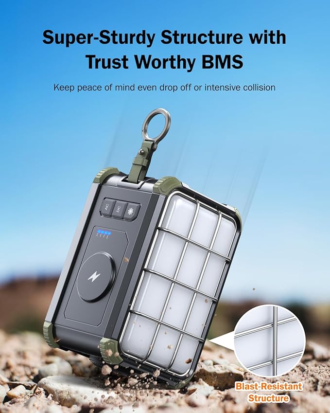 BROWEY Portable Power Station 153Wh Small Solar Generator with Hand Crank 120V 150W AC Outlet Lithium Battery Power Bank, Wireless Charging Emergency Charger for Outdoor Camping Travel Home Backup