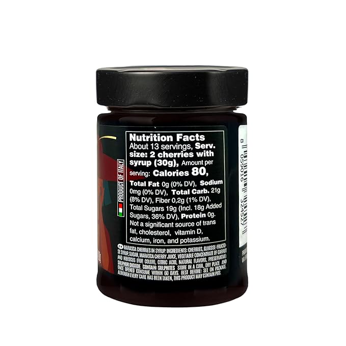 Marasca Cherries in Syrup, 14.10 oz (400 g), Sweet and Sour, Premium Quality, Award Winning, Maraschino Black Pitted Cherries, Product of Italy, Nappi 1911