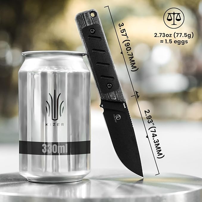Kizer Smolt Fixed Blade Knife, 2.93 In 3V Steel Pocket Knife Drop Point Camping Fixed-blade Knives with Sheath, G10&Micarta Handle Small EDC Fixed Knife for Men Women Outdoor Indoor 1063A2
