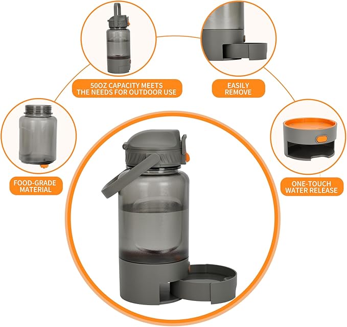 50oz Dog Water Dispenser Portable,Dog Water Bowl Dispenser for Portable Use, Allowing for Easy Hydration During Outings and Travels,Anti-Leak Design, Easy to Clean, Sturdy Material