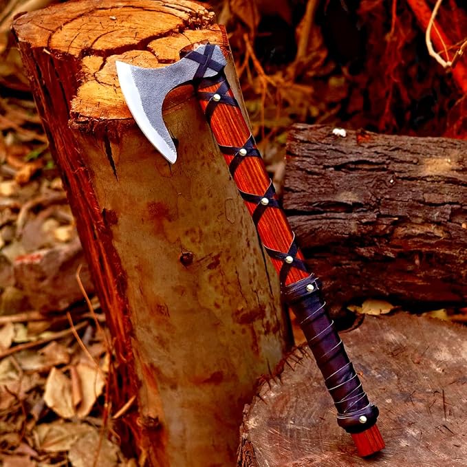 Viking Axe of Ragnar Lothbrok Norse Viking Axe Sharp Blade Hunting Axe High Carbon Steel Blade with Rose Wood Handle Camping Axe Viking Hatchet Gift for Dad