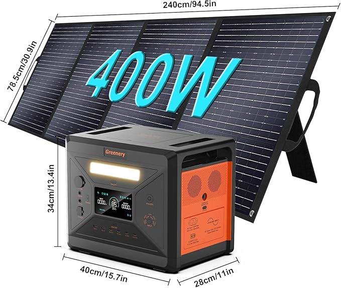 Greenery 2500W Portable Power Station, 2304Wh Large Capacity Power Station with 400W Solar Panel, Solar Generator for Home Backup, Camping, Outdoor Battery Backup