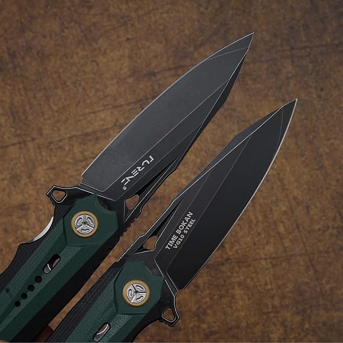 outdoor folding pocket knife 3.7 inch VG10 Steel Blade, G10 handle, titanium clip, EDC fin multi-purpose hunting knife, suitable for outdoor camping, hiking and fishing portable knife