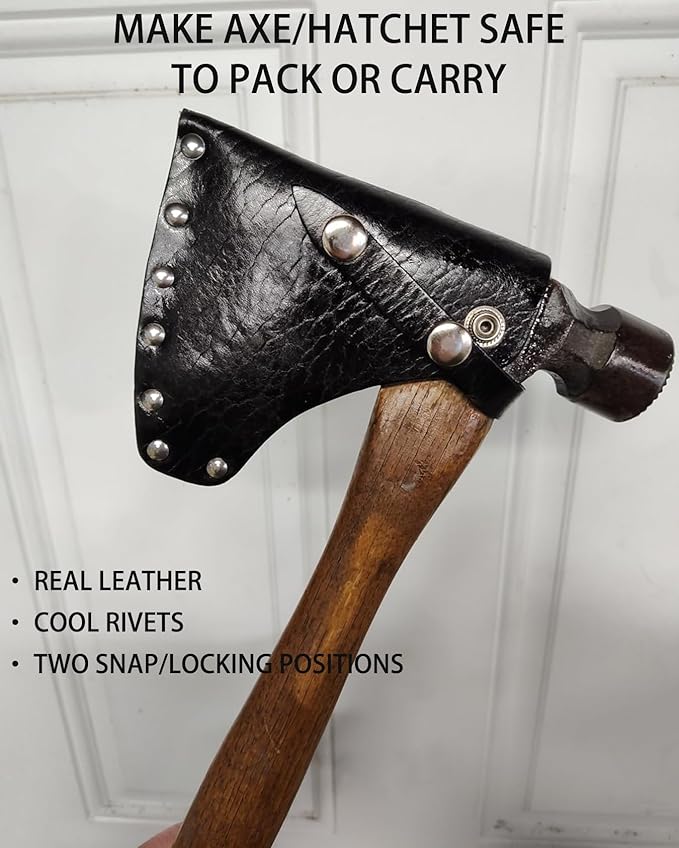 Pack of 1 Black Leather Hatchet Sheath Axe Adjustable Button Cover Camper Axe Head Protector Tool Lumberjack Outdoors Essentials