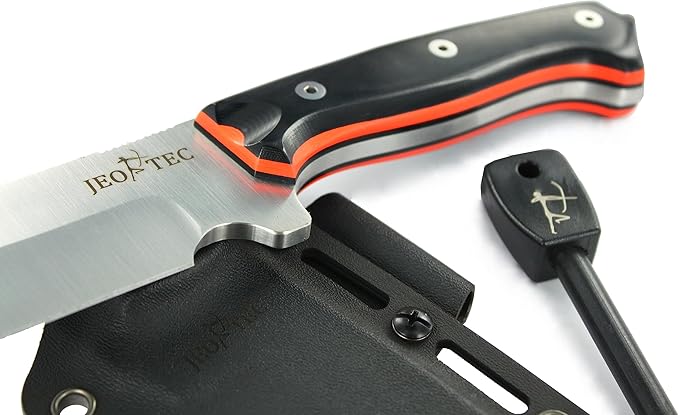JEO-TEC Nº39 Fixed Blade Knife for Bushcraft Survival Hunting Camping & Outdoor Gear - Full Tang Stainless Steel with Kydex Sheath - Handmade