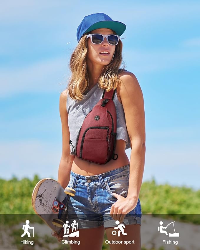 Crossbody Bags for Women Man Waterproof Sling Bag Backpack Trendy Casual Cross Body Bag with Convertible Shoulder Strap Chest Bag for Camping Hiking Travel Essentials (Wine, Medium)