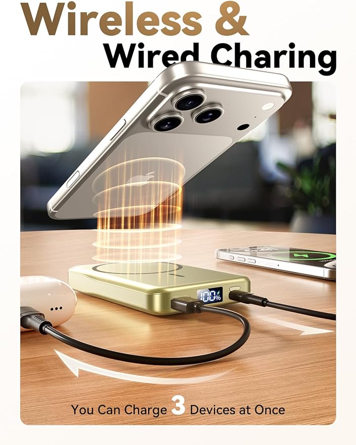 Magnetic Portable Charger, 10000mAh Power Bank, 20W Fast Charging for Magsafe Battery Pack, Travel Essential Wireless Charger Compatible with iPhone 17/16/15/14/13/12 Pro/Max/Air/Plus Series, Samsung