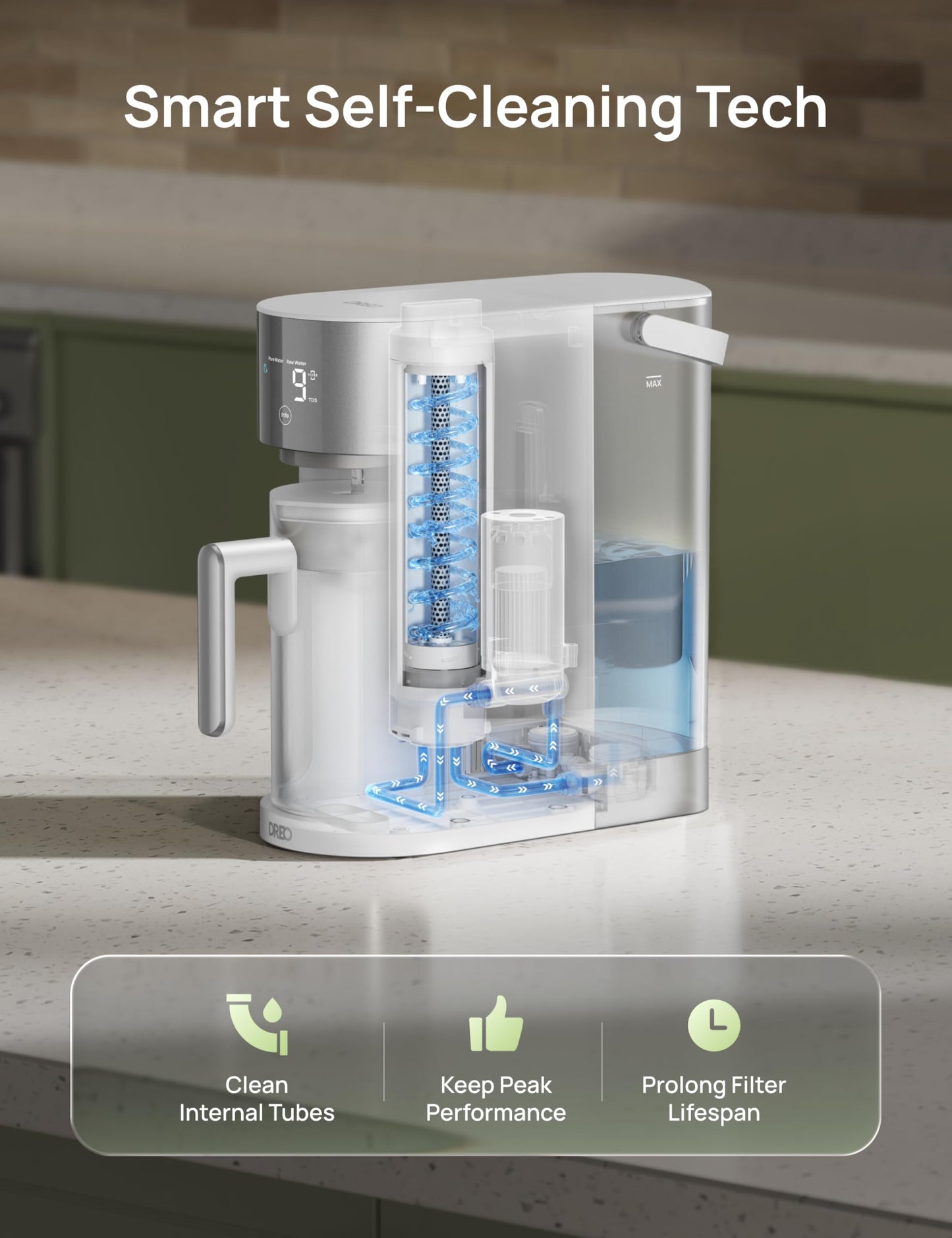 DREO Reverse Osmosis Water Filter Countertop, RO Filtration System, 3:1 Pure to Drain, TDS & Filter