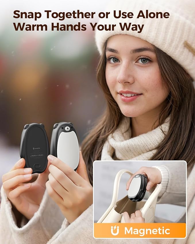 SWEETFULL Hand Warmers Rechargeable ??Cute Bear, 2 Pack Magnetic Hot Hands, Reusable Electric Pocket Heater, Great Gift for Daughter, Kids, Wife, or Bestie, Portable for Outdoor & Camping