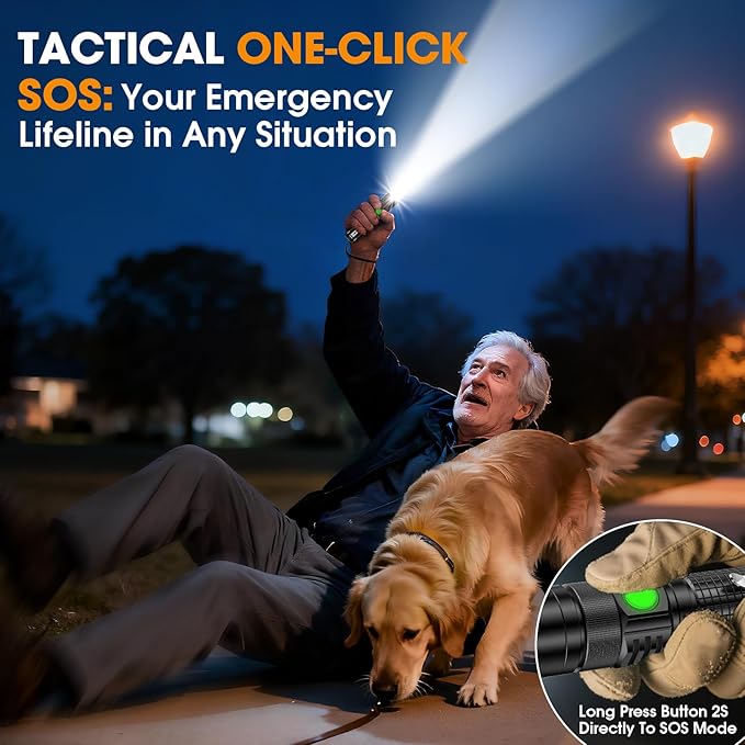 LED Tactical Flashlight Rechargeable - One Click SOS, Super Bright Small LED Flashlight 3Hr USB-C Fast Charging, Waterproof Pocket-Size Small EDC Flashlight for Home, Camping, Emergency, Hiking