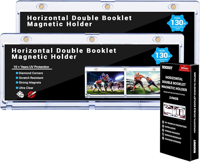 2-Pack Booklet Magnetic Card Holders - 187mm One Touch Magnetic Booklet Card Holder, Horizontal Booklet One Touch, 130PT Booklet Magnetic Case, Collection Display Frame,Inner Size 7.32"x2.56"x0.15"