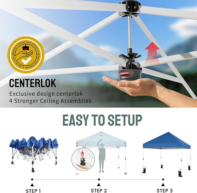 CROWN SHADES Pop Up Canopy Tent, 8x8 Commercial Canopy Tent with 4" Wheels, 4 Upgraded Weights, Patented Centerlock, 400D Strength Oxford Fabric, Sto'N Go Bag, Blue