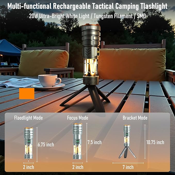 Rechargeable Flashlight 11 Modes Tactical Camping Flashlight with Red-Blue Emergency Lights, 10000 Lumens 3 in 1 Portable Camp Light with Stand, Bright LED Flashlight for Outdoor Activity