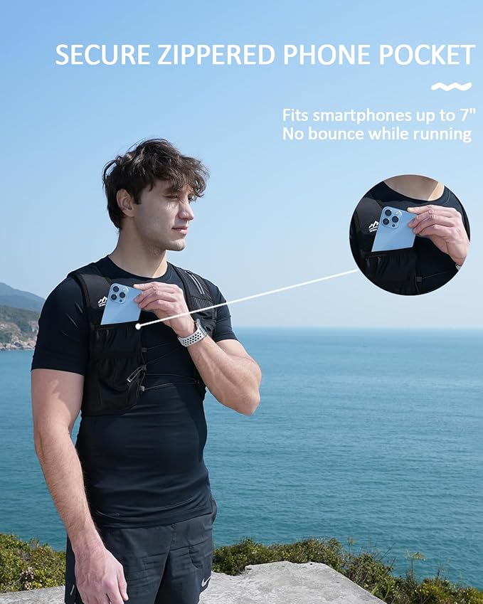 Running Vest for Women Men, USA Original Patent, Adjustable Chest Straps Running Hydration Vest with 500ml Soft Flask, Lightweight Reflective Hydration Backpack for Marathon